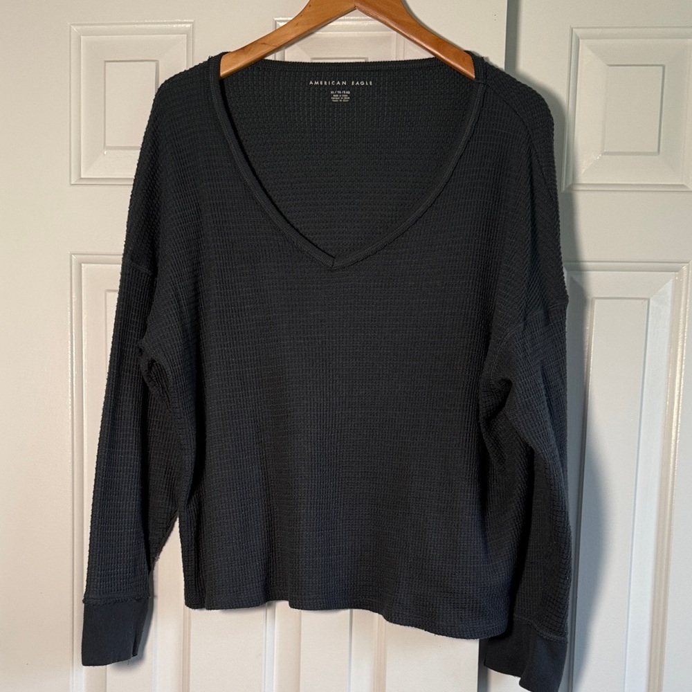 American Eagle: Soft Waffle Shirt - Charcoal